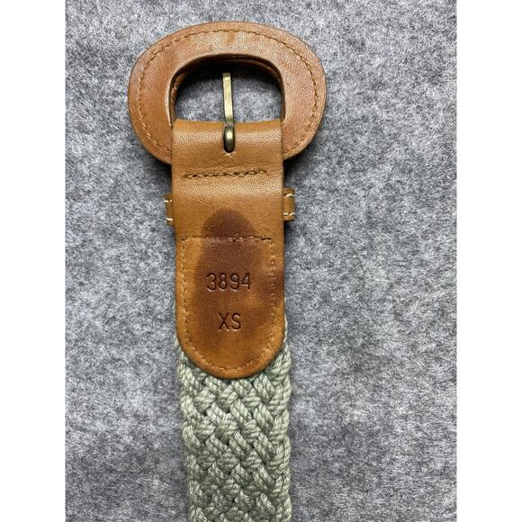Eddie Bauer Belt Womens XS Green Braided Woven Tan Faux Leather Vintage - Picture 5 of 10